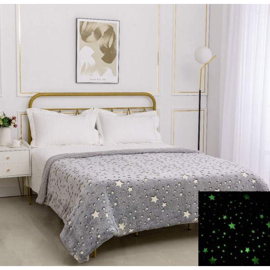 Silk Fashion Παιδική Φωσφοριζέ Κουβέρτα Με Sherpa Star (170Cm X 220Cm) Γκρί